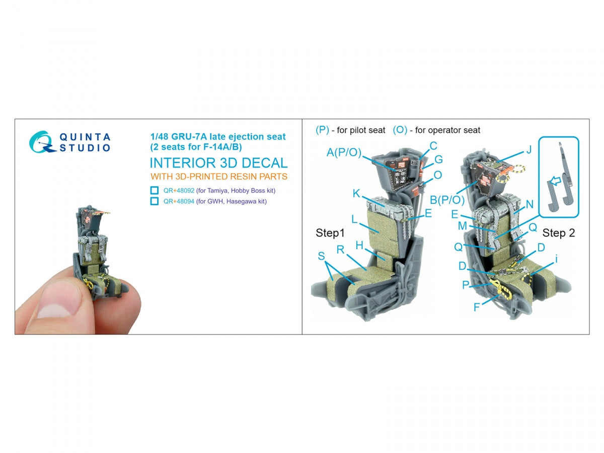 Quinta Studio QR+48094 GRU-7A late, 2 ejection seats for F-14 A/F-14B (Hasegawa, GWH) 1/48 – immagine 8