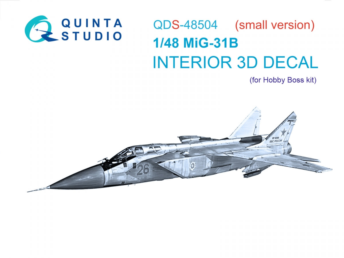 Quinta Studio QDS-48504 MiG-31B 3D-Printed &amp;amp; colored Interior on decal paper (Hobby Boss) (Small version) 1/48
