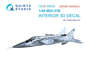 Quinta Studio QDS-48504 MiG-31B 3D-Printed &amp;amp; colored Interior on decal paper (Hobby Boss) (Small version) 1/48