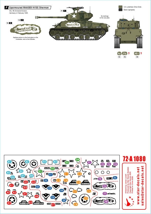 Star Decals 72-A1080 US Armor Mix # 1. US M4A3E8 &amp;#39;Easy Eight&amp;#39; tanks in NV Europe 1944-45 1/72 – image 2