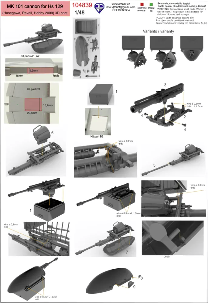 Omask 104841 MK 101 cannon for Hs 129 1/48 – obrázek 3