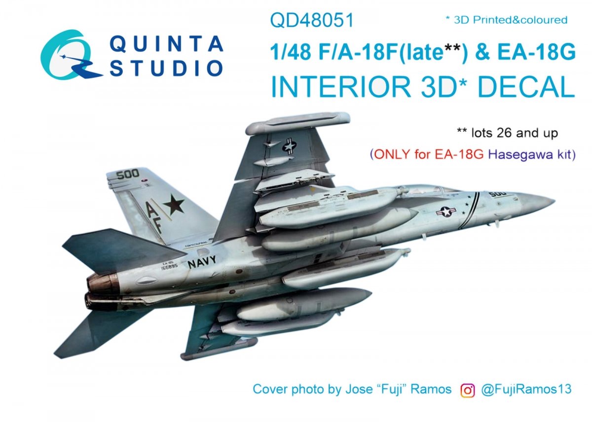 Quinta Studio QD48051 F/A-18F late / EA-18G 3D-Printed &amp;amp; colored Interior on decal paper (for Hasegawa kit) 1/48