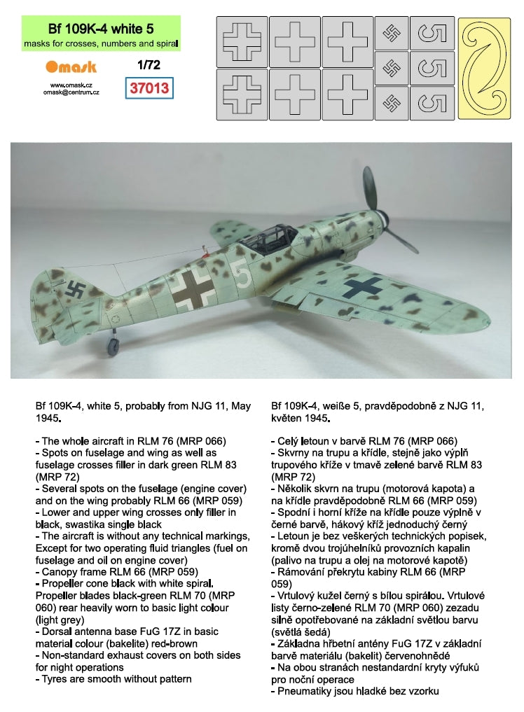 Omask 37013 Bf 109K-4 white 5 (masks for crosses, numbers and spiral) 1/72 – obrázek 2