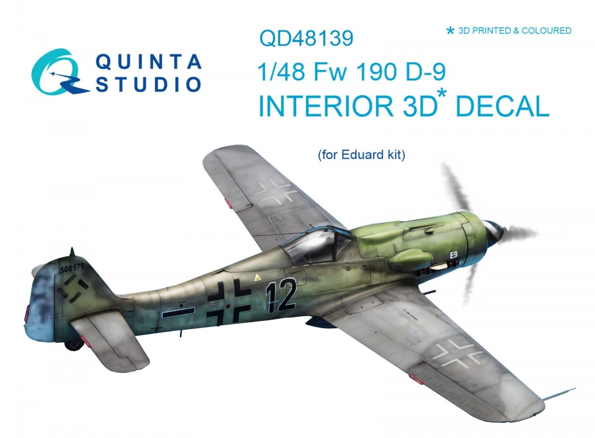 Quinta Studio QD48139 FW 190D-9 3D-Printed &amp;amp; colored Interior on decal paper (for Eduard kit) 1/48