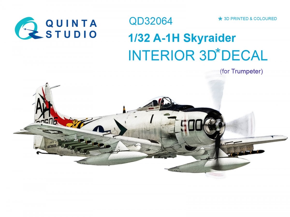 Quinta Studio QD32064 A-1H Skyraider 3D-Printed &amp; colored Interior on decal paper (for Trumpeter kit) 1/32