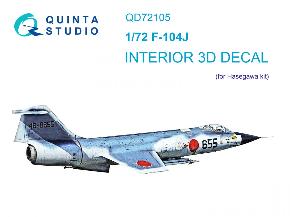 Quinta Studio QD72105 F-104J 3D-Printed &amp;amp; colored Interior on decal paper (Hasegawa) 1/72
