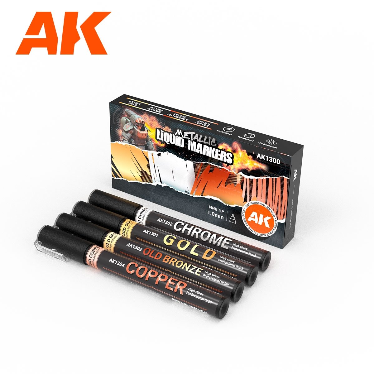AK Interactive AK1300 MARQUEURS LIQUIDES MÉTALLIQUES – LOT DE 4 UNITÉS 