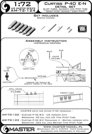 Master AM-72-124 Curtiss P-40 E - N - detail set - MG covers, gunsight and pitot tube (1/72) – Bild 4