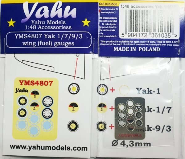 Yahu YMS4807 Yak's Fuel Gauges 1/48