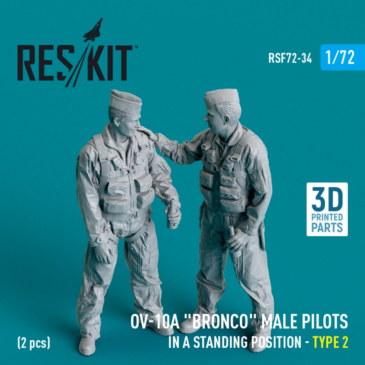 RESKIT RSF72-0034 OV-10A &amp;quot;Bronco&amp;quot; male pilots (in a standing position - type 2) (2 pcs) (3D Printed) 1/72