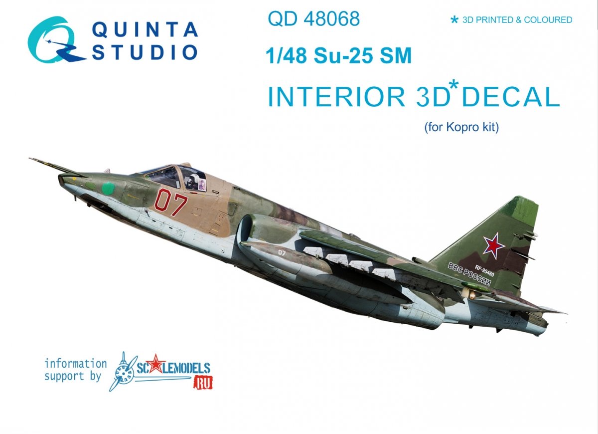 Quinta Studio QD48068 Su-25SM 3D-Printed &amp;amp; colored Interior on decal paper (for KP kit) 1/48