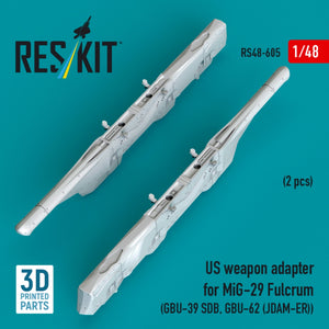 RESKIT RS48-0605 US weapon adapter for MiG-29 Fulcrum (2 pcs) (GBU-39 SDB, GBU-62 (JDAM-ER)) (3D Printed) 1/48