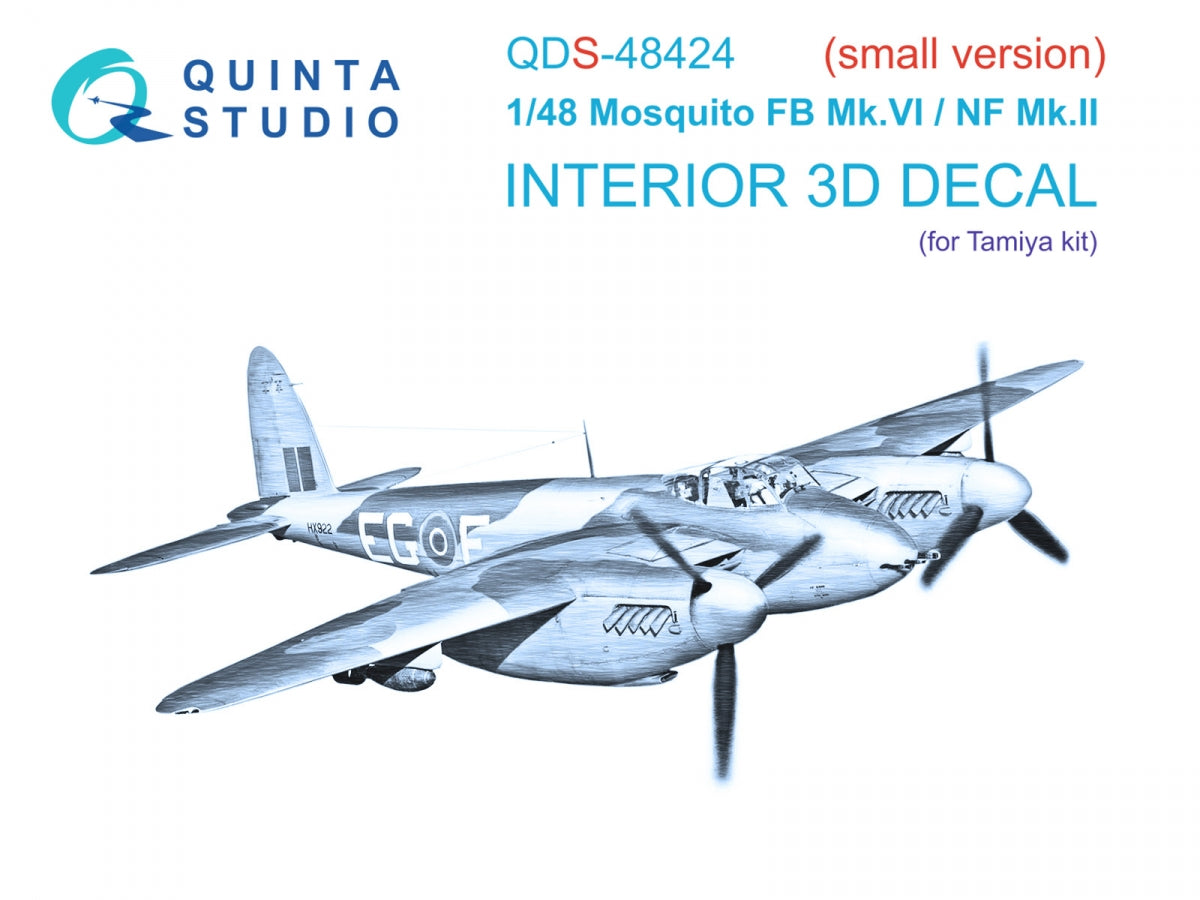 Quinta Studio QDS-48424 Mosquito FB Mk.VI/NF Mk.II 3D-Printed colored Interior on decal paper (Tamiya) (Small version) 1/48