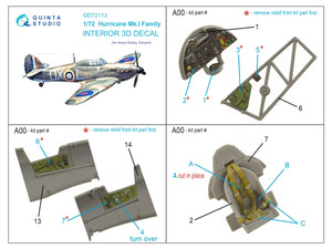 Quinta Studio QD72113 Hurricane Mk.I family 3D-Printed colored Interior on decal paper (Arma Hobby) 1/72 – Bild 2