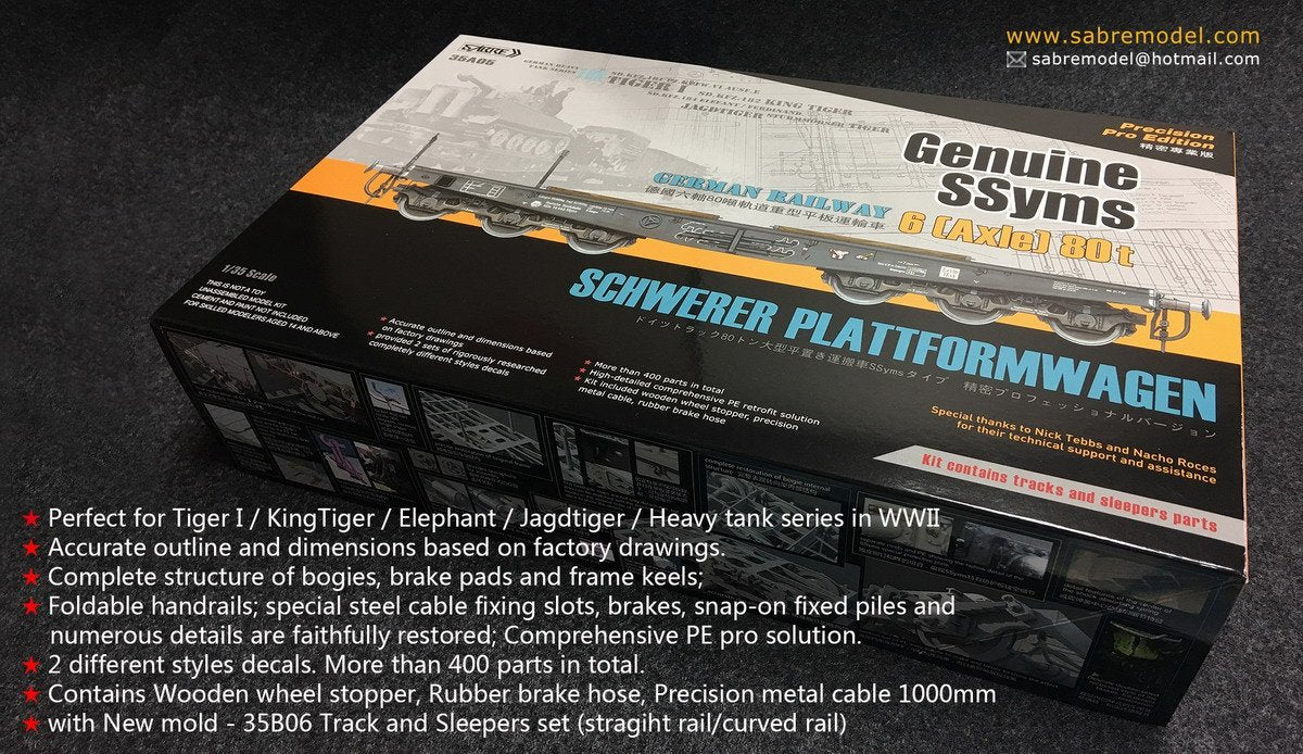 Saber 35A05 Geniune SSyms - German Railway SCHWERER PLATTFORMWAGEN 6-Axle 80ton (Precision Pro Edition) 1/35 – obrázek 2