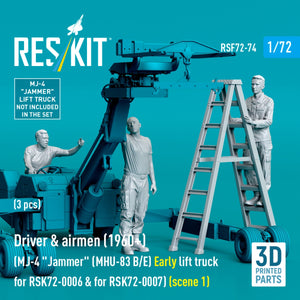 RESKIT RSF72-0074 Driver &amp;amp; airmen (1960+) (3 pcs) (MJ-4 &amp;quot;Jammer&amp;quot; (MHU-83 B/E) Early lift truck for RSK72-0006 &amp;amp; for RSK72-0007) (scene 1) (3D Printed) 1/72 – obrázek 3