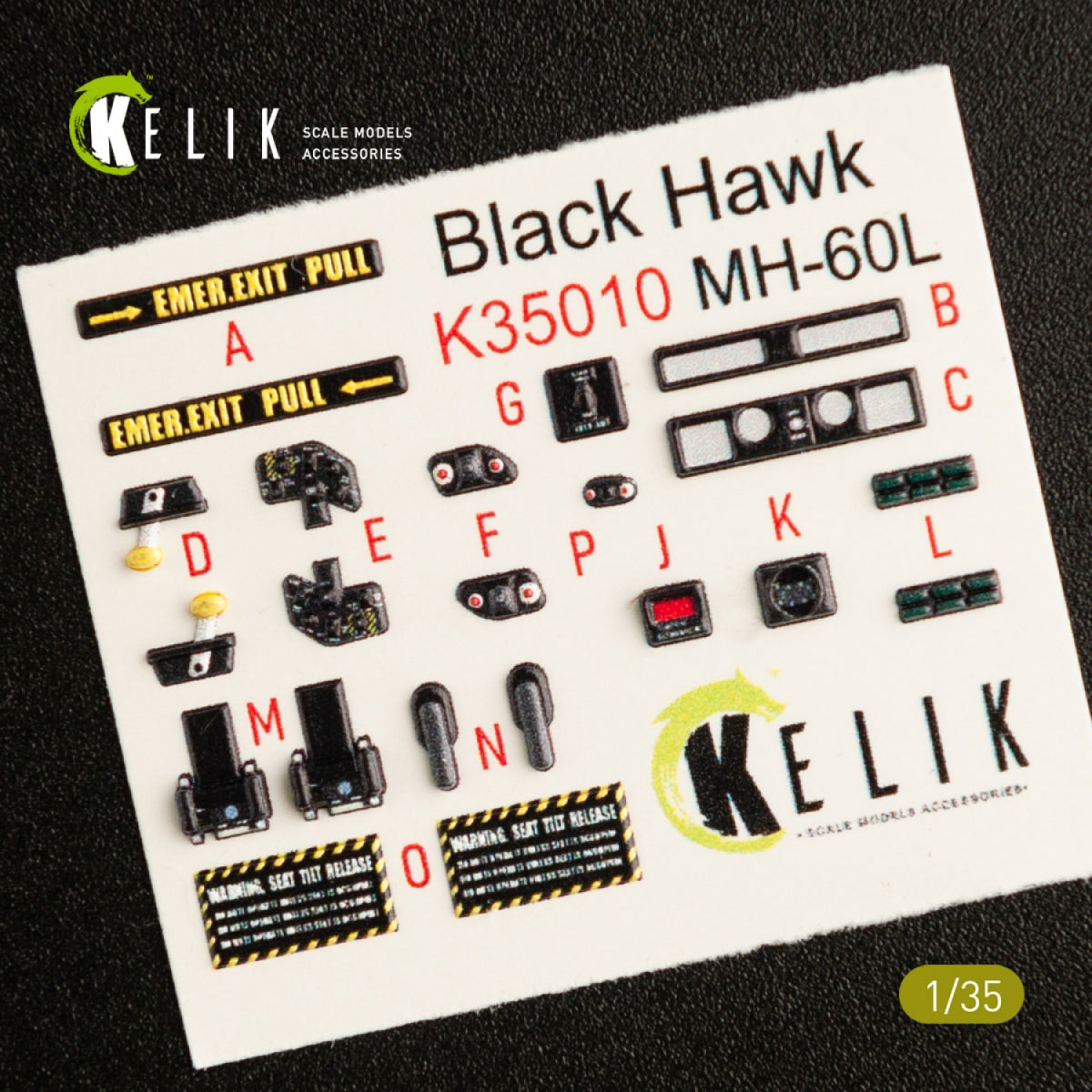 KELIK K35010 MH-60L BLACK HAWK - Décalcomanies 3D pour intérieur de la maquette Kitty Hawk au 1/35