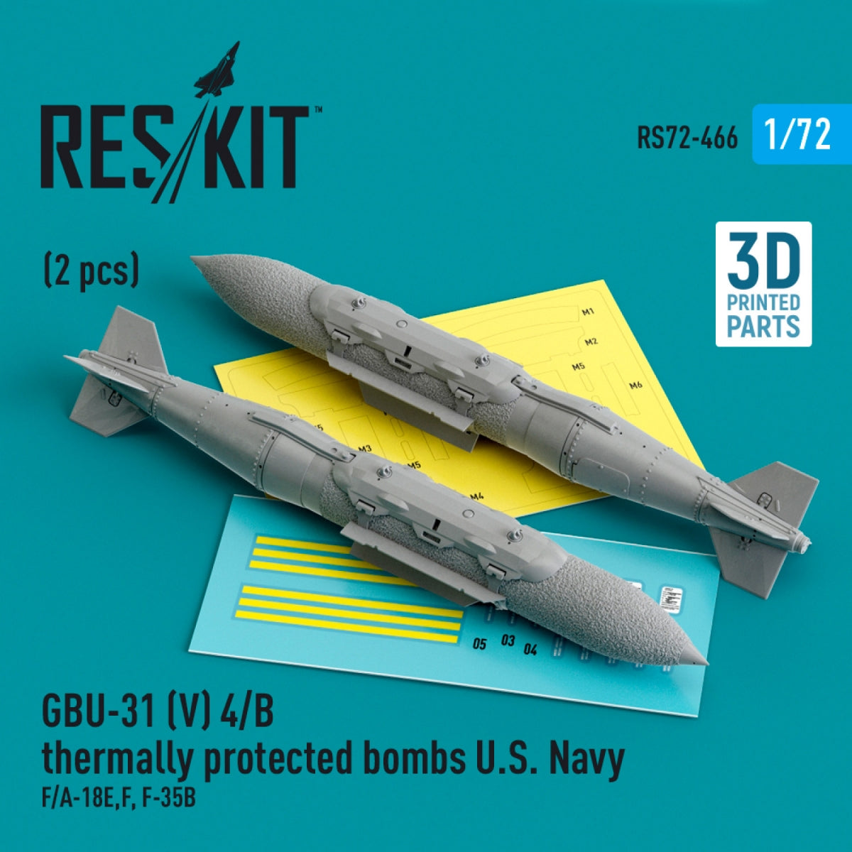 RESKIT RS72-0466 GBU-31 (V) 4/B thermally protected bombs US Navy (2 pcs) (3D Printed) 1/72