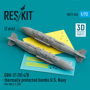 RESKIT RS72-0466 GBU-31 (V) 4/B thermally protected bombs US Navy (2 pcs) (3D Printed) 1/72