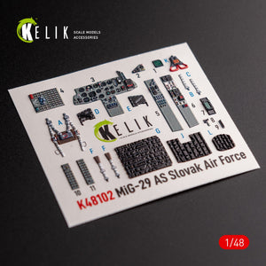 KELIK K48102 Mig-29AS - décalcomanies 3D intérieures pour maquette Academy au 1/48