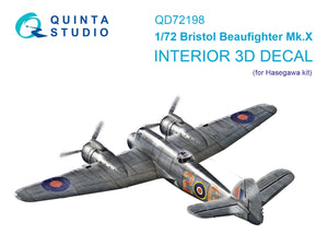 Quinta Studio QD72198 Bristol Beaufighter Mk.X 3D-Printed colored Interior on decal paper (Hasegawa) 1/72