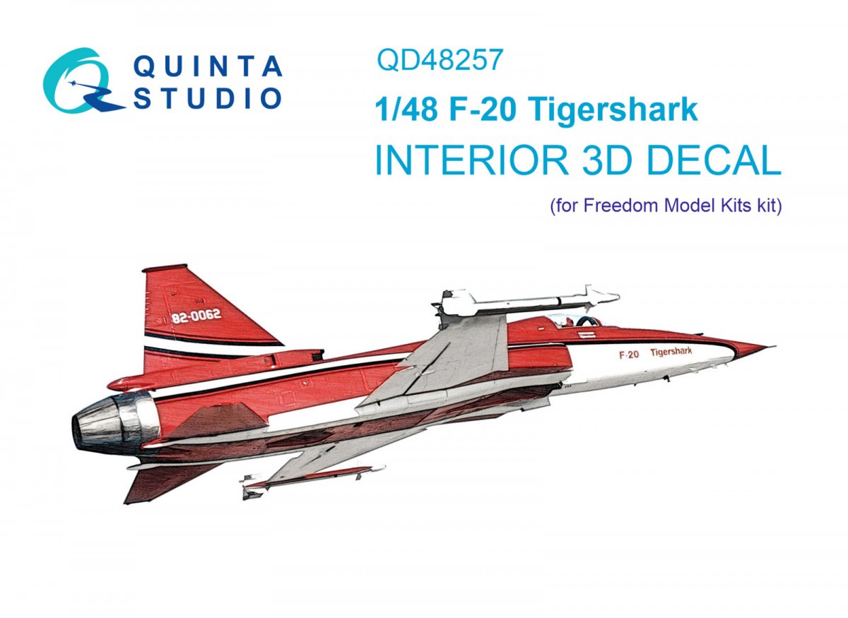 Quinta Studio QD48257 F-20 Tigershark 3D-Printed &amp; colored Interior on decal paper (Freedom Model) 1/48