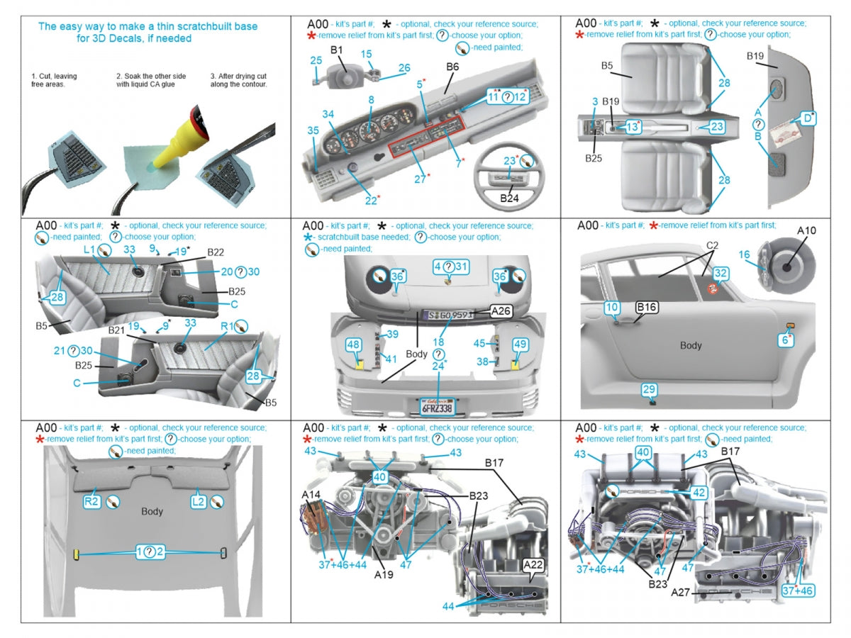 Quinta Studio QD24003 Porsche 959 3D-Printed &amp;amp; colored Interior on decal paper (Tamiya) 1/24 – obrázek 2