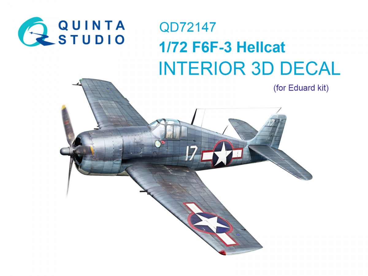 Quinta Studio QD72147 F6F-3 Hellcat 3D-Printed colored Interior on decal paper (Eduard) 1/72