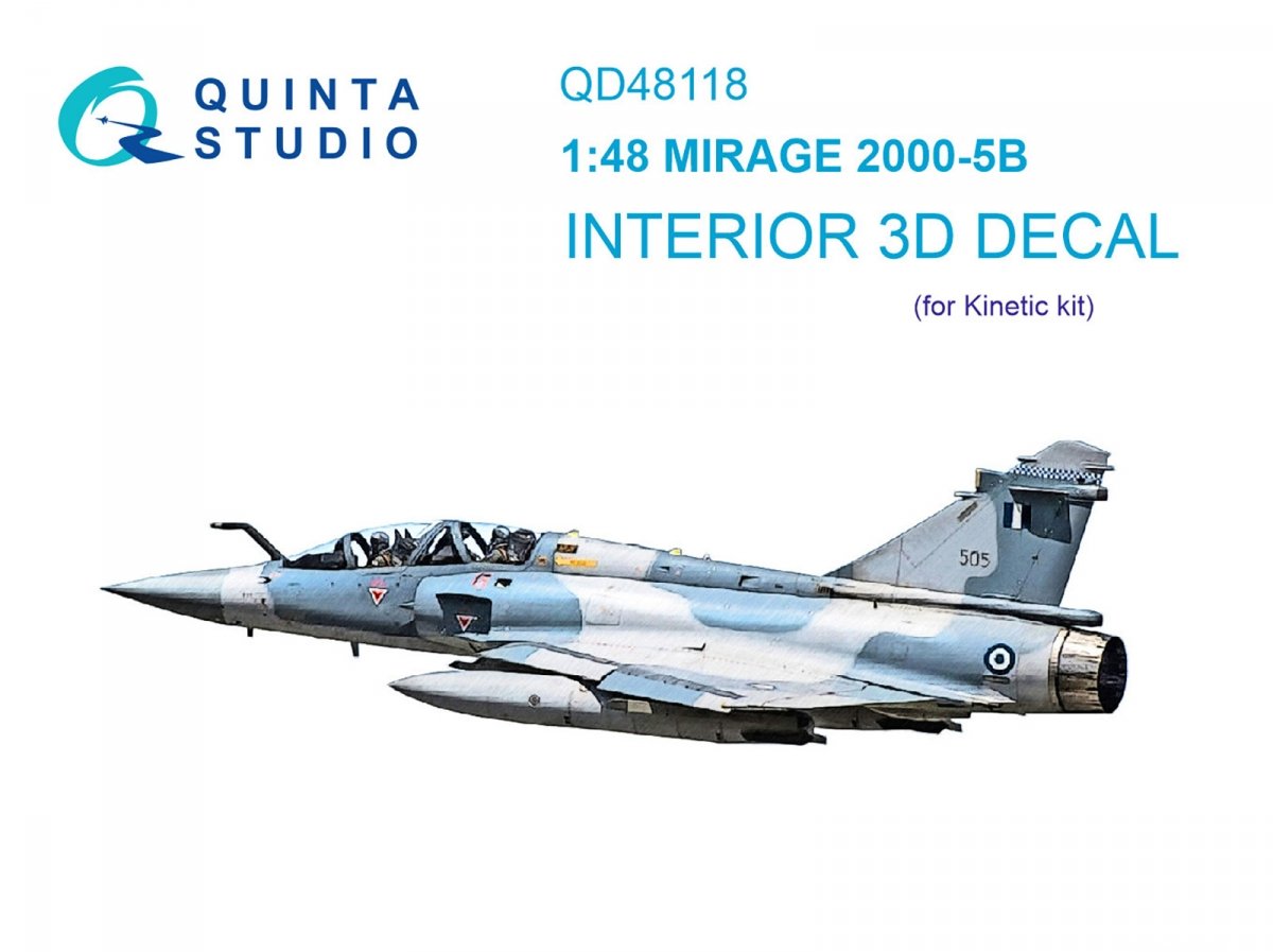 Quinta Studio QD48118 Mirage 2000-5B 3D-Printed &amp; colored Interior on decal paper (Kinetic) 1/48