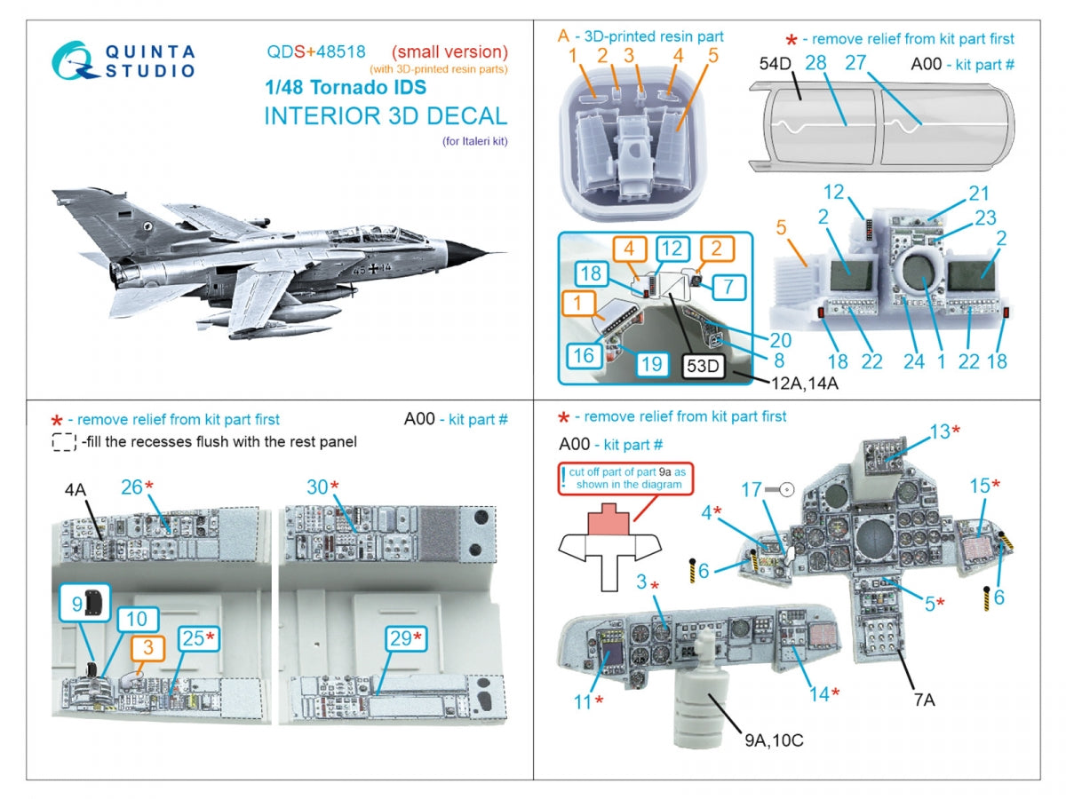 Quinta Studio QDS+48518 Tornado IDS 3D-Printed colored Interior on decal paper (Italeri) (small version) (with 3D-printed resin parts) 1/48 – imagen 7