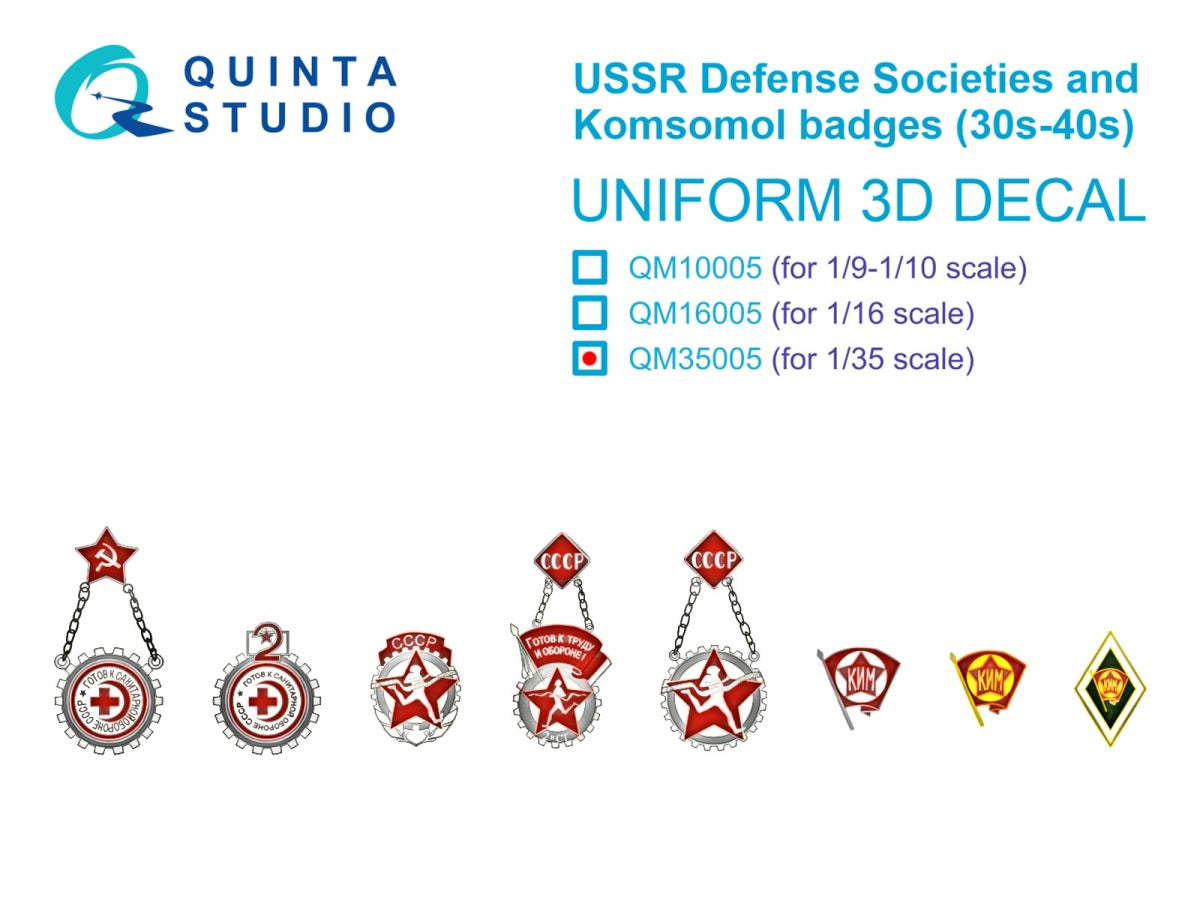 Quinta Studio QM35005 Insignes des sociétés de défense de l&amp;#39;URSS et du Komsomol (années 1930-1940) 1/35