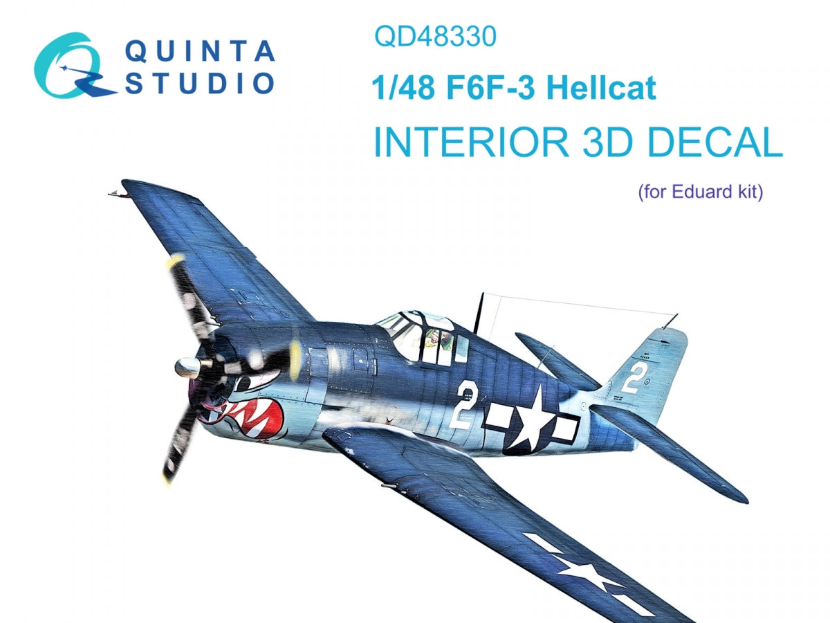 Quinta Studio QD48330 F6F-3 Hellcat 3D-Printed &amp;amp; colored Interior on decal paper (Eduard) 1/48