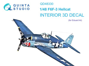 Quinta Studio QD48330 F6F-3 Hellcat 3D-Printed &amp;amp; colored Interior on decal paper (Eduard) 1/48
