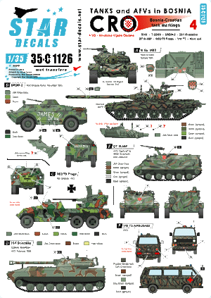 Star Decals 35-C1126 HVO (Croat). M-84, BRDM-2 2S1 Gvosdika, M-60P, M53/70 Prague, VW T3 1/35