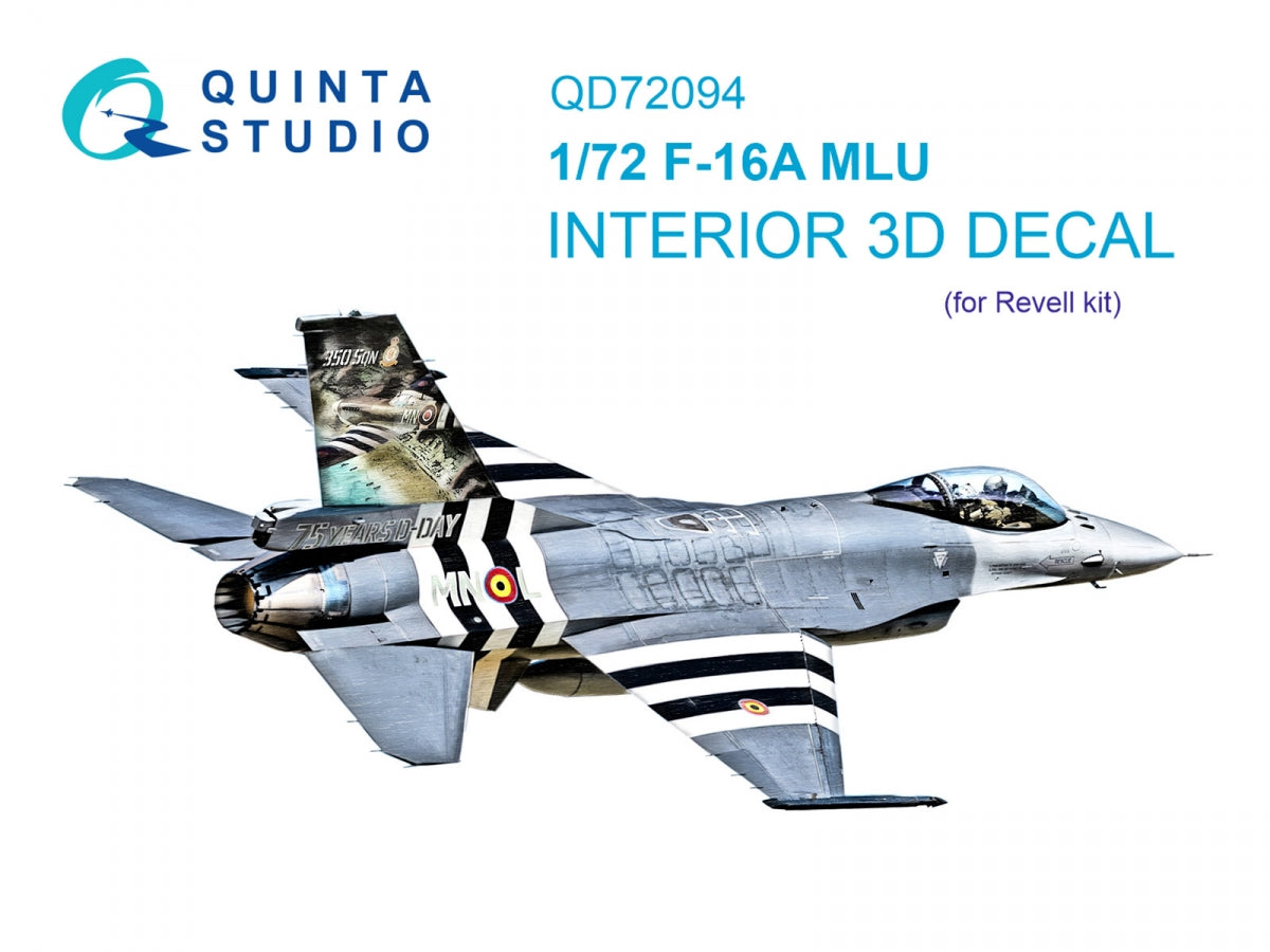Quinta Studio QD72094 F-16A MLU 3D-Printed &amp; colored Interior on decal paper (Revell) 1/72