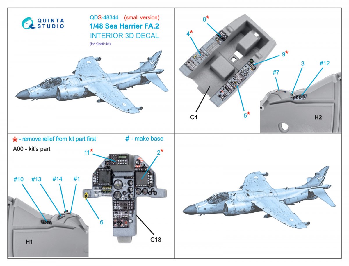 Quinta Studio QDS-48344 Sea Harrier FA.2 3D-Printed &amp;amp; colored Interior on decal paper (Kinetic) (Small version) 1/48 – Bild 2