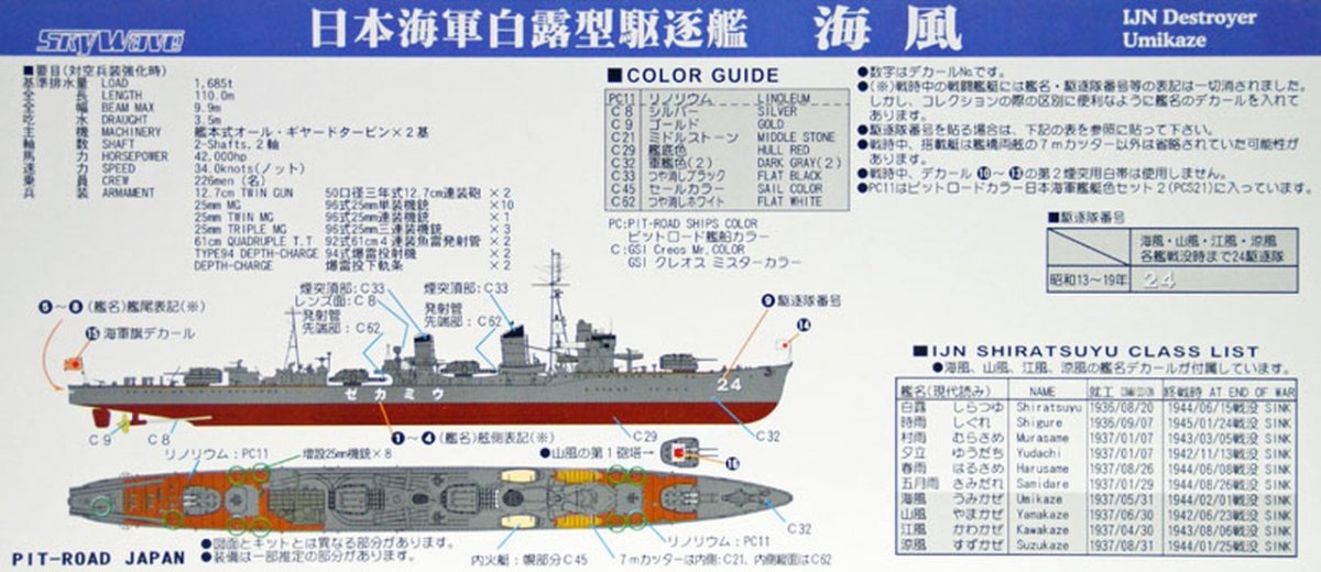Pit-Road W138 IJN Destroyer Umikaze with hull parts 1/700 – image 3