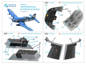 Quinta Studio QD48325 F4U-5N 3D-Printed &amp;amp; colored Interior on decal paper (Hasegawa) 1/48 – immagine 2