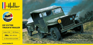 Heller 57105 STARTER KIT US 1/4 TON TRUCK &amp;#39;N TRAILER 1/35