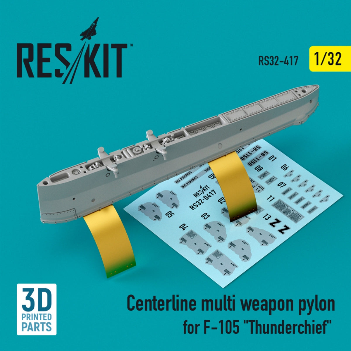 RESKIT RS32-0417 Pylône d'armement multiple central pour F-105 « THUNDERCHIEF » (imprimé en 3D) 1/32 