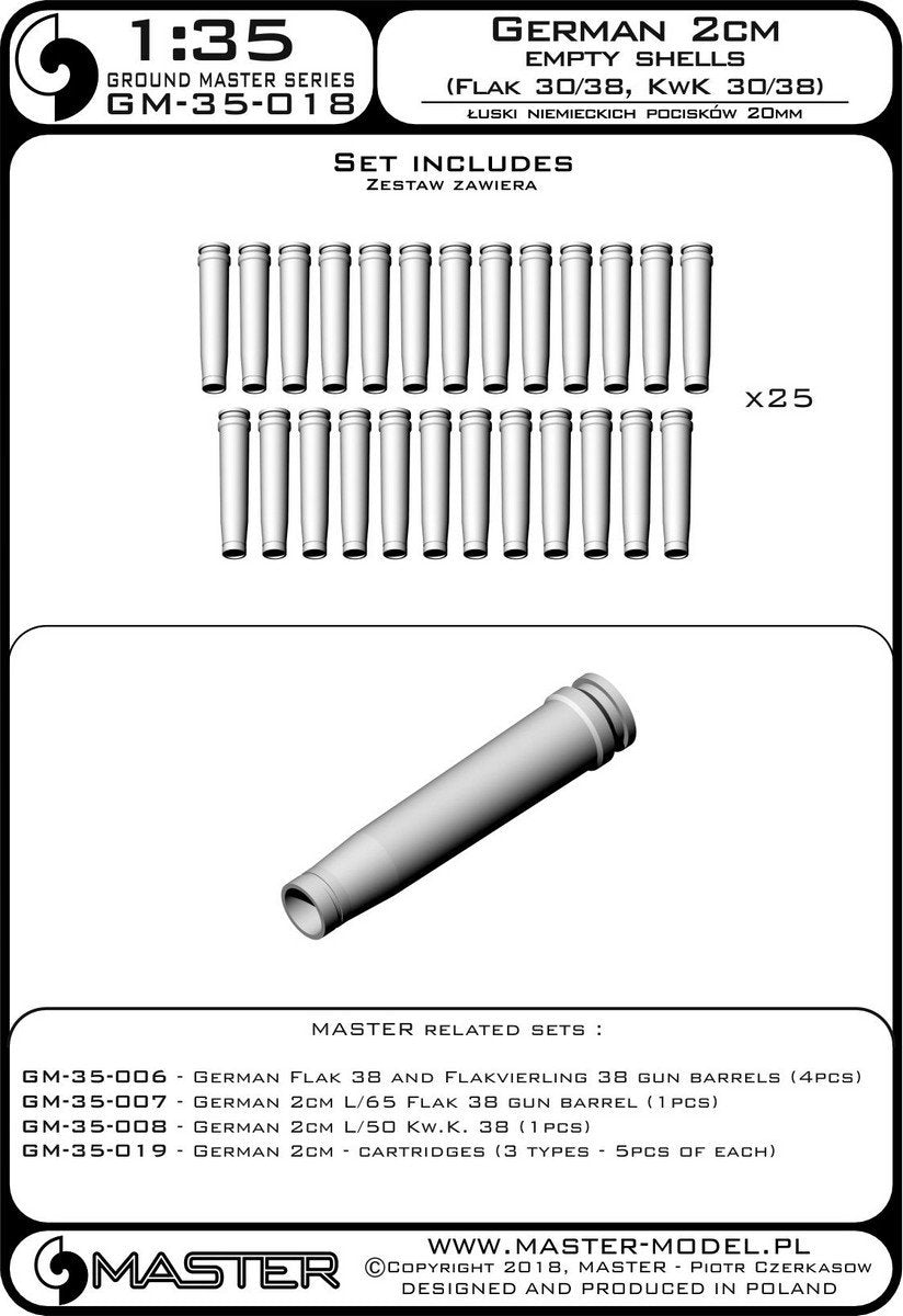Master GM-35-018 German 2cm ammunition (cal. 20x138B) for Flak 30/38, KwK 30/38 guns - shells (25 pcs.) (1/35) – image 3