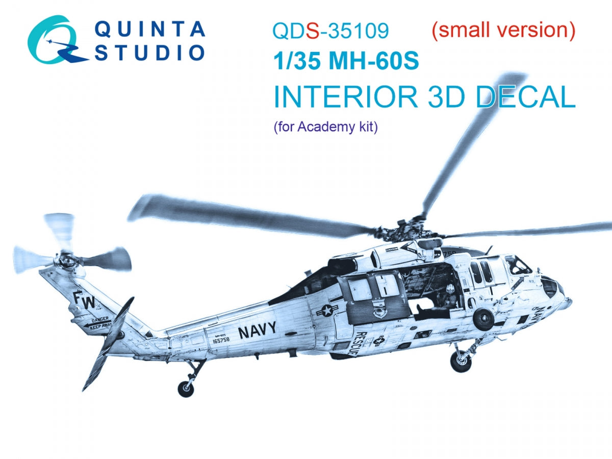 Quinta Studio QDS-35109 MH-60S 3D-Printed &amp; colored Interior on decal paper (Academy) (small version) 1/35