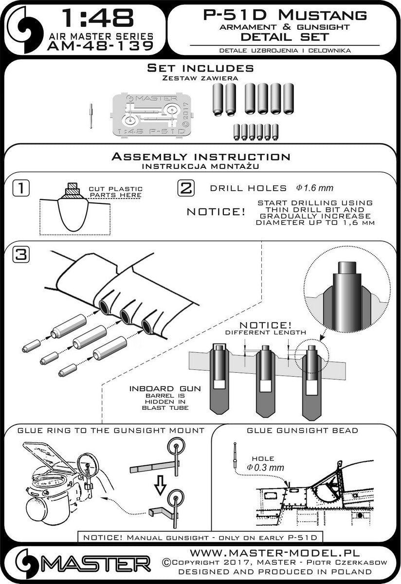 Master AM-48-139 P-51D Mustang Armament &amp;amp; Gunsight detail set (1/48) – image 4