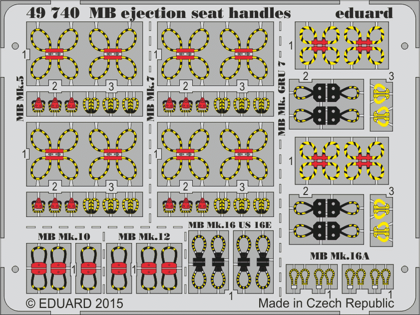 Poignées de siège éjectable Eduard 49740 MB 1/48 