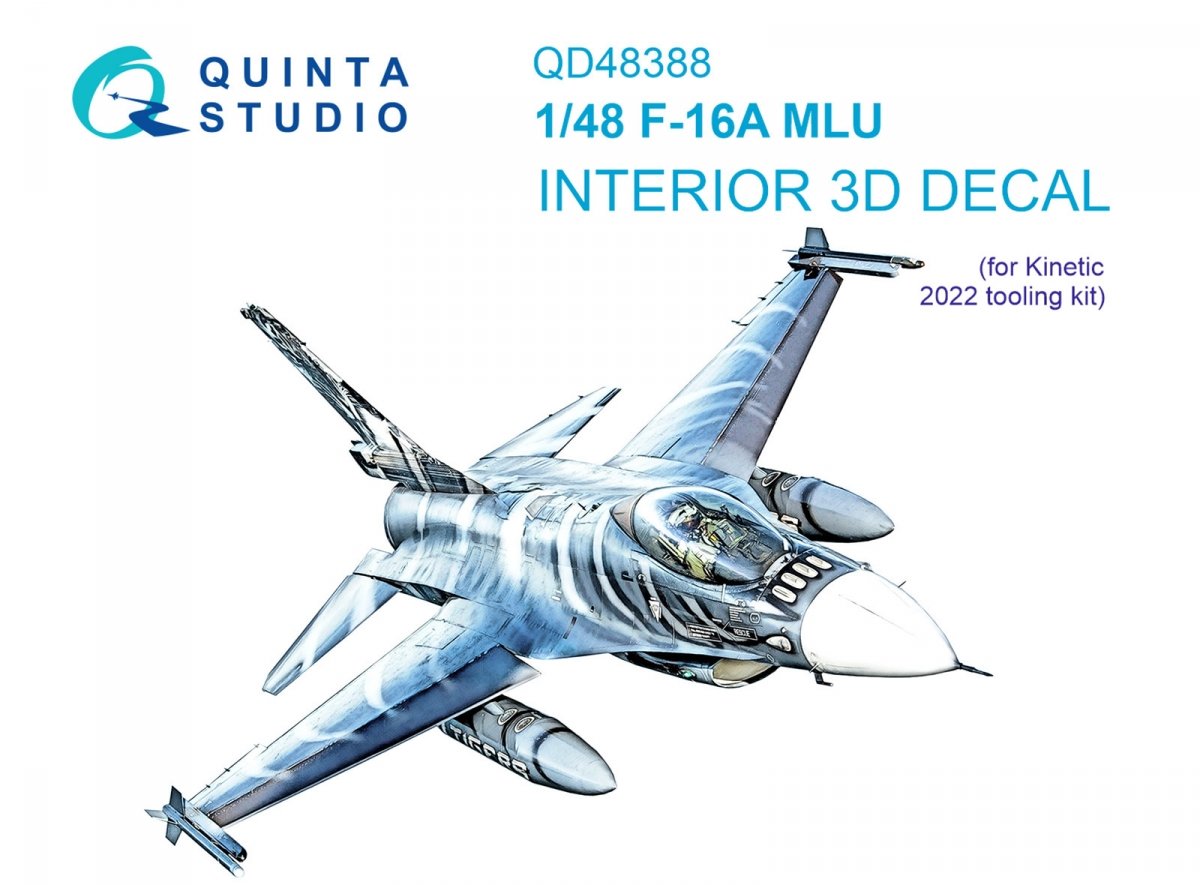 Quinta Studio QD48388 F-16A MLU 3D-Printed &amp;amp; colored Interior on decal paper (Kinetic) 1/48