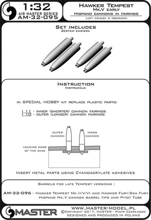 Master AM-32-095 Hawker Tempest Mk.V early version - 20mm Hispano gun barrels in shrouds (4 pcs.) (1/32) – obrázek 3