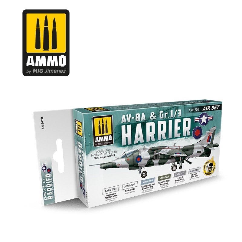 AMMO of Mig Jimenez 7246 AV-8A US MARINES - Gr.1/3 HARRIER UK RAF SET 6x17ml