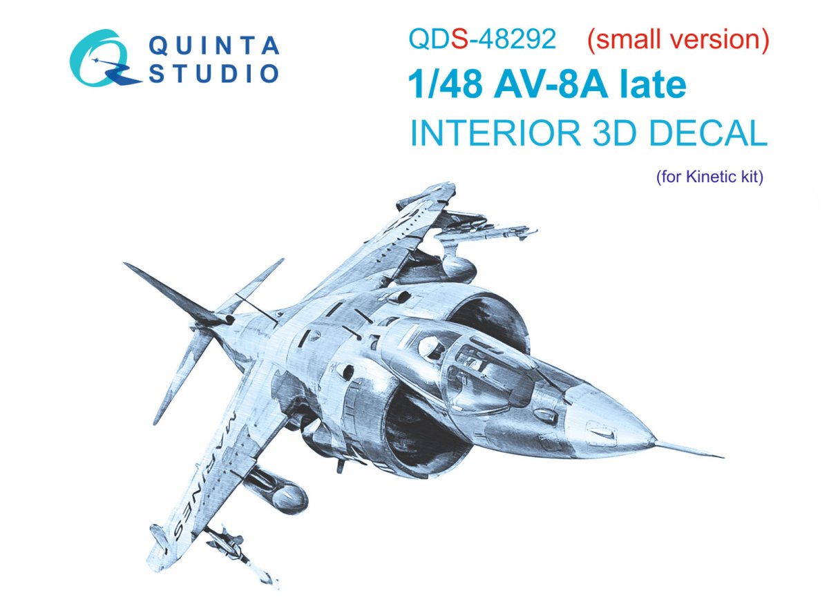 Quinta Studio QDS-48292 AV-8A Late 3D-Printed &amp;amp; colored Interior on decal paper (Kinetic) (Small version) 1/48