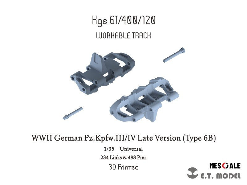 ET Model P35-011 WWII German Pz.Kpfw.III/IV Late Version (Type 6B) Workable Track (3D Printed) 1/35