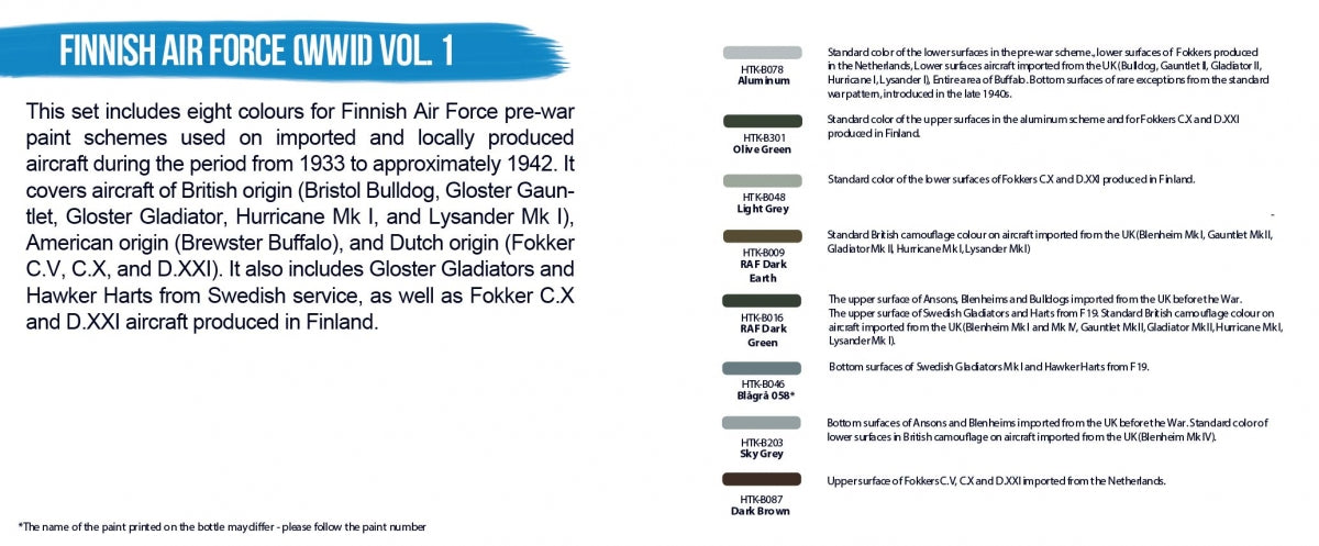 Hataka HTK-BS117 Finnish Air Force WWII Paints Set 8x17ml